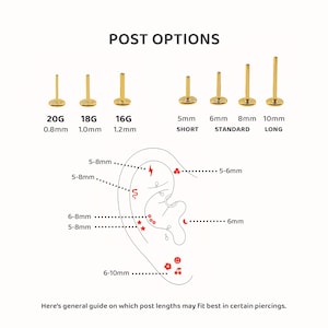 Flat Back Gold Silver push pin POST 16G, 18G, 20G / 5mm, 6mm, 8mm, 10mm