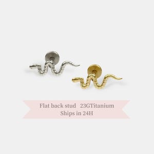 Mini Snake Threadless Titanium Stud – Hypoallergenic Flat Back Earring for Cartilage, Tragus, Helix Piercings