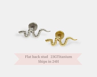 Mini Schlange Threadless Titan Ohrstecker - Hypoallergen flache Rückseite Ohrring für Knorpel, Tragus, Helix Piercings