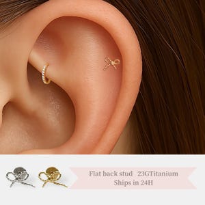 Bow Threadless Titanium Stud – Hypoallergenic Flat Back Earring for Cartilage, Helix, Tragus Piercings