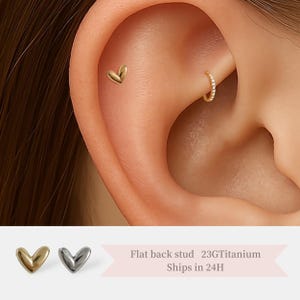 20G/18G/16G Asymmetrical Heart Push Pin Labret • Titanium • Threadless Flat Back Earring • Tragus Stud • Helix Stud • Cartilage Stud
