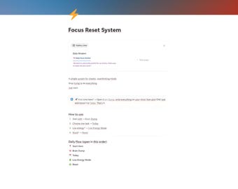 ADHD Notion Template | Focus Reset System | Brain Dump Planner