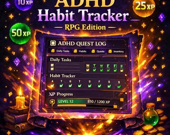 ADHD Habit Tracker Notion Template | RPG Quest System | Level Up