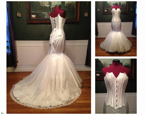 One Of A Kind Wedding Dress Scalloped Corset Mermaid Skirt Etsy