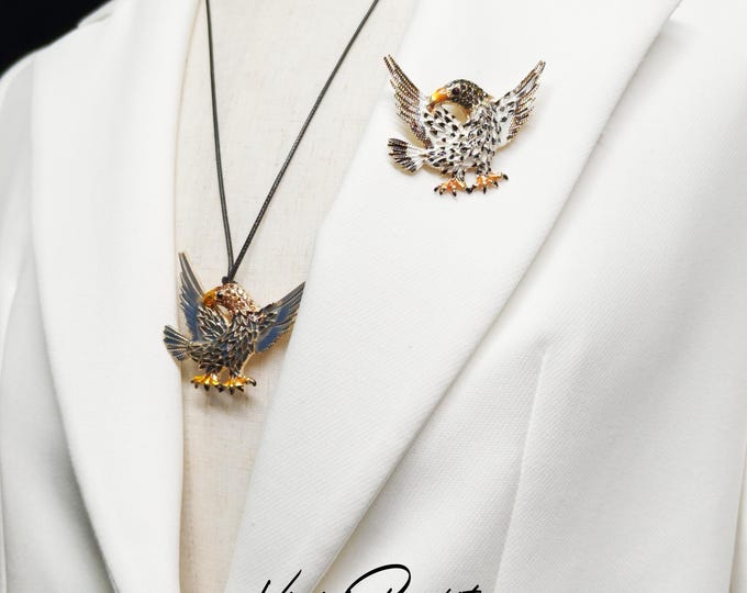 Featured listing image: Bold Eagle Feather Brooch - Regal Metallic Accent Pin for Coats & Dresses