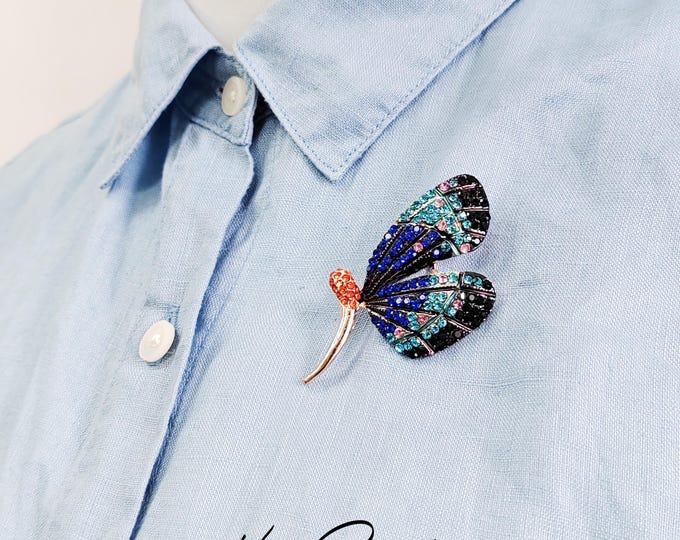 Featured listing image: Vivid Reality Multicolor Butterfly Brooch Crystal Gradient Blue Pink Jewelry Antenna Accent Gift