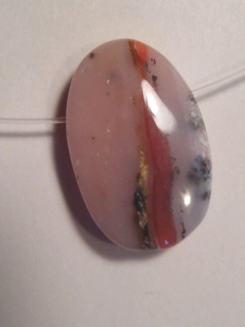 a2559 Dendritic Pink Peruvian Opal bead .......... 22 x 14 x 6 mm ...................