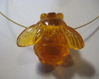 carved Amber  Bee bead  . Real . Natural Amber .        23 x 20 x 11.6 mm .        B5377