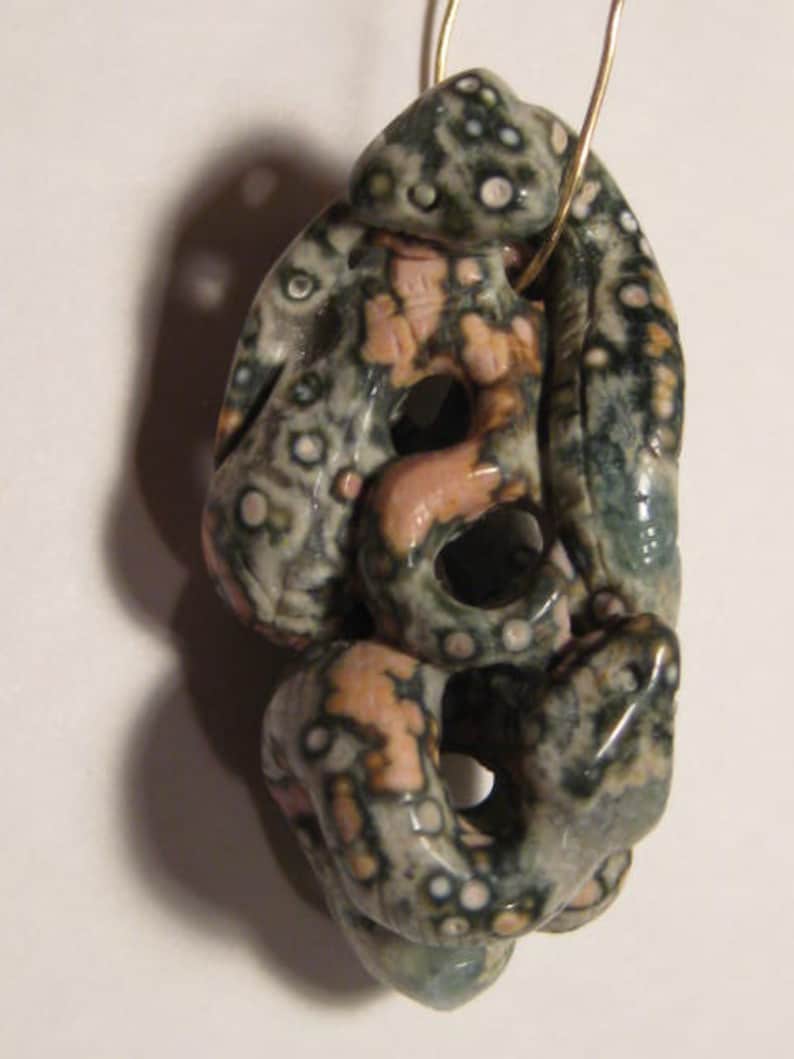 48 x 25 x 19 mm .......... B415 Premium* Carved Ocean Jasper Snakes bead ...........