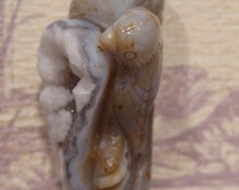 希少なPYU文化スタイルの縞模様の瑪瑙石彫刻のオウム鳥ビーズ #CP1149