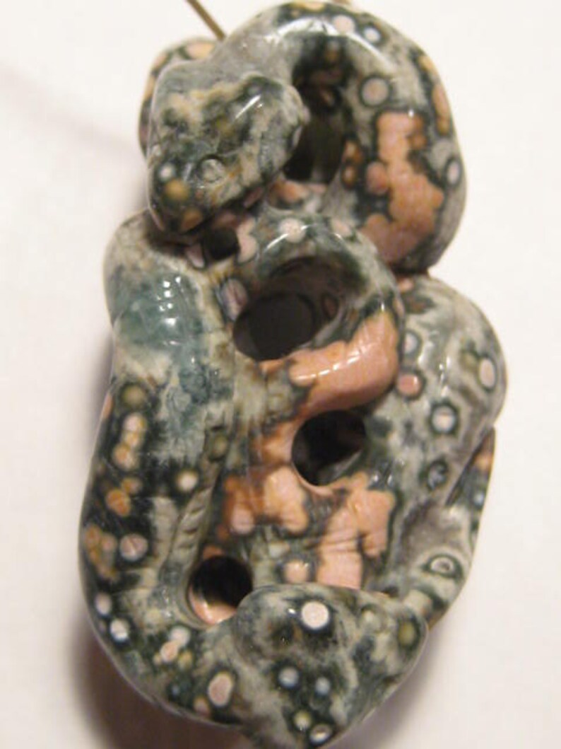 48 x 25 x 19 mm .......... B415 Premium* Carved Ocean Jasper Snakes bead ...........