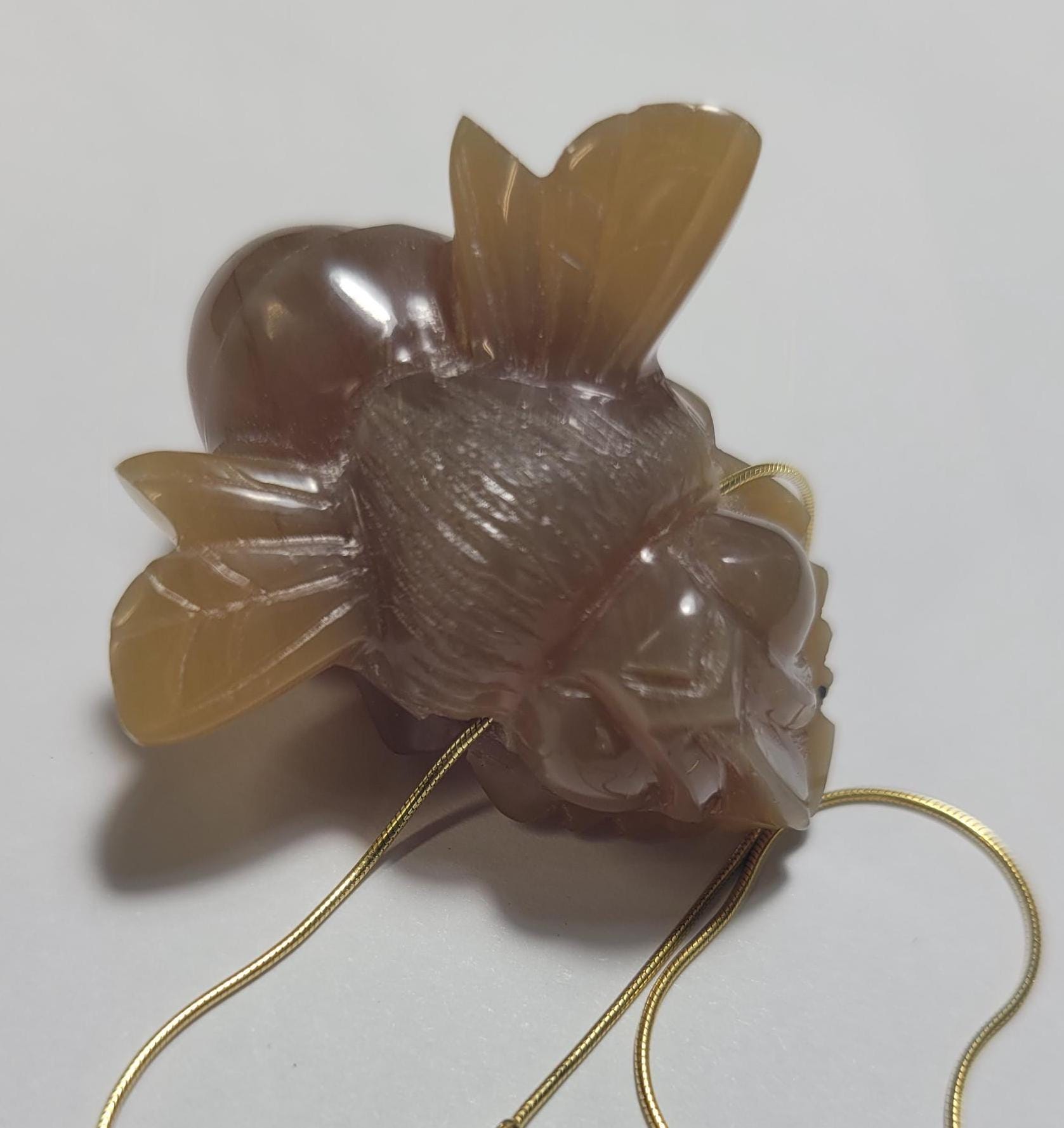 Natural Blue Indonesian material. Hand carved bee bead with chain. large size. 42 x 39 x 19 mm .10.7 grams . B5