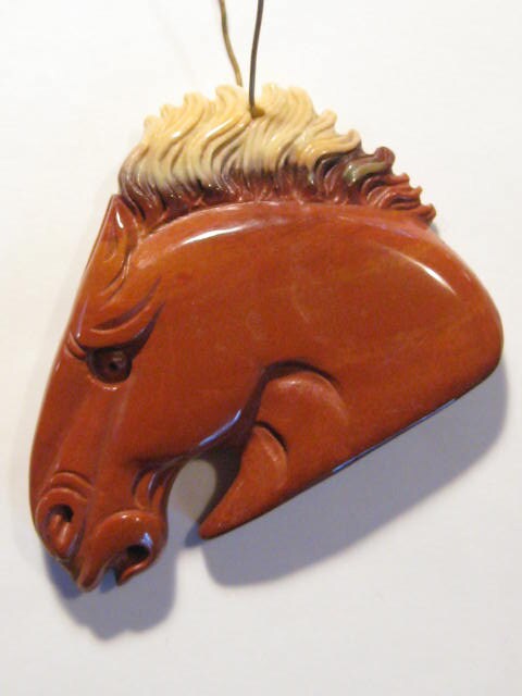 Carved Agate Horse Bead . 59 X 44 X 8 Mm