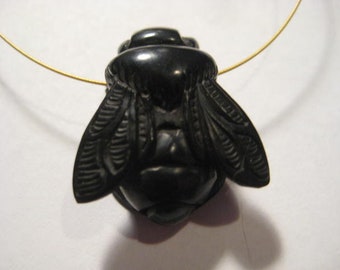 carved  Jet Bee  bead  .     Fully Carved      24 x 19 x 11 mm .         B5428