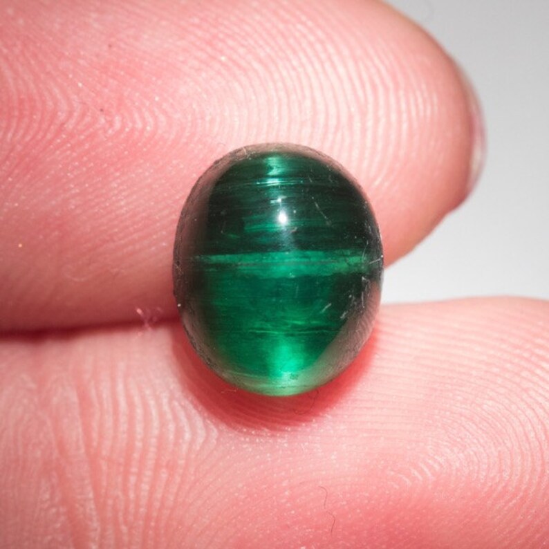 Dark Bluish Green  Cats Eye Tourmaline cab .. Natural ........  10 x 8 x 6 mm ..............   B3376