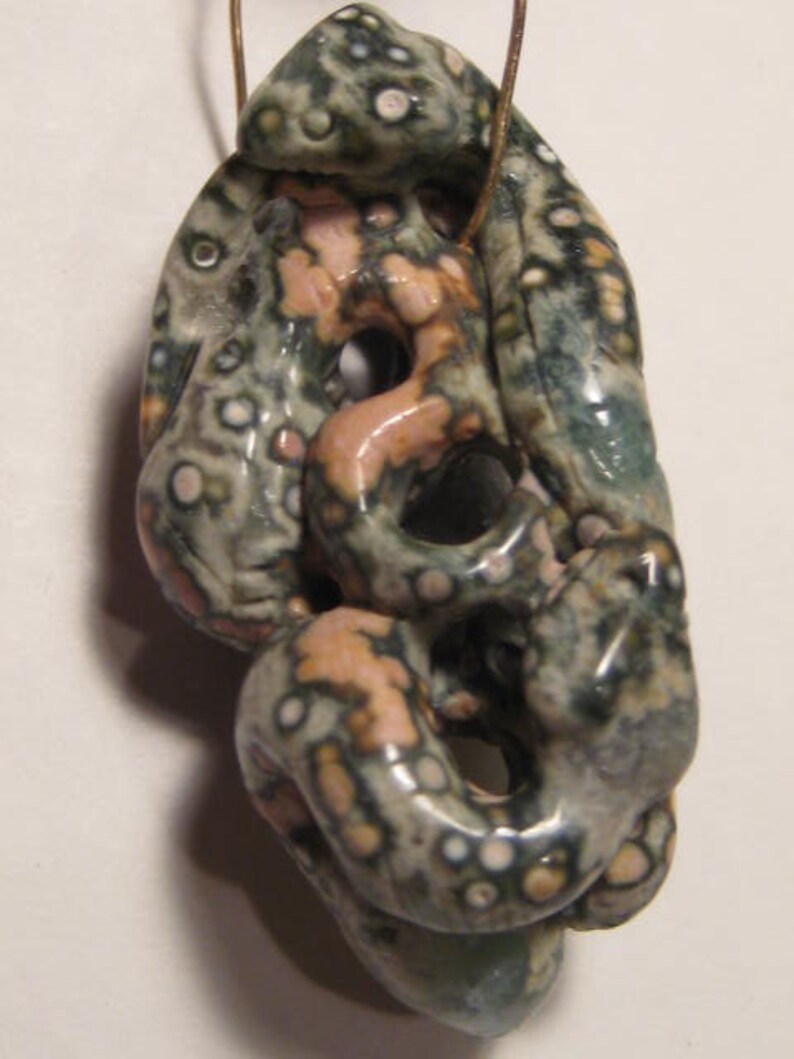 48 x 25 x 19 mm .......... B415 Premium* Carved Ocean Jasper Snakes bead ...........