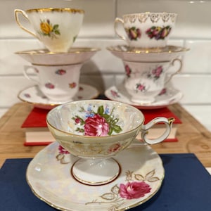 Vintage Bone China Tea Cups | English Floral Gold Rim Teacups | Hammersley, Colclough, Clare, Royal Halsey | Cottagecore | Tea Lover Gift