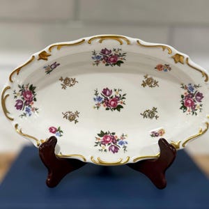 Vintage Reichenbach Germany Porcelain Shallow Dish| Floral & Gold Trim Scalloped Edge | Romantic Trinket, Display or Serving Piece