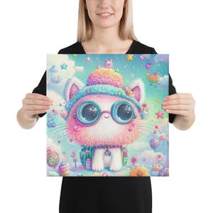 Canvas,Whimsical,kawaii style,cartoon pets,cat mom,pets lover,home decor,bedroom decor,Moving gifts,mothers day,gift for her,