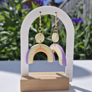 Handmade dangly funky rainbow polymer clay earrings with gold plated hook