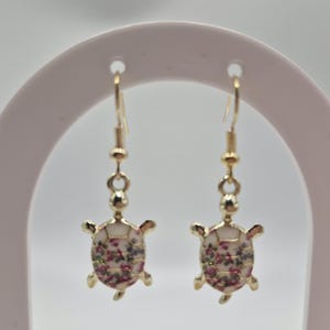 Turtle drop summer earrings with gold plated hook