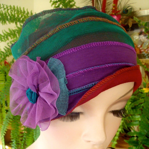 Womens Hat chemo hat womens winter hat chemo soft hat flapper hat cloche gypsy hat chemo Headcover Purple hat