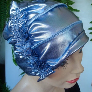 womens bathing cap  mermaid shiny pale blue slouchy lycra Hat  Chemo Headwear for women swim cap bathing caps swimming cap