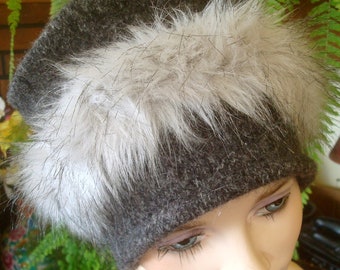 womens winter soft hat grey wool hat