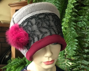 Womens wool hat felted wool upcycled woollen cloche