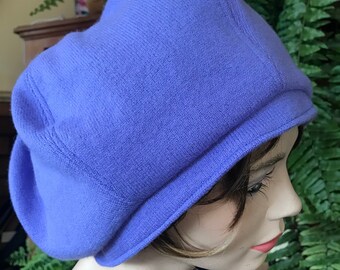 Womens hyacinth blue oversize beret womens slouchy hat blue womens woollen beret