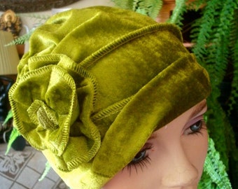 womens velvet hat chartreuse med weight slouchy Hat chemo hat chemo gift Chemo Headwear for women