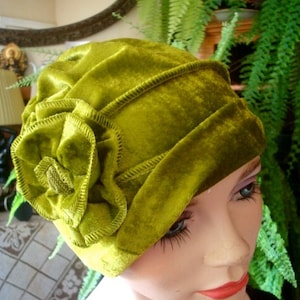 womens velvet hat chartreuse med weight slouchy Hat chemo hat chemo gift Chemo Headwear for women