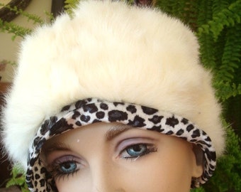 womens fur hat white fur cloche made from vintage fur winter hat warm hat