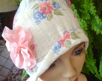 Bonnet de sommeil pour femmes, bonnet de chimio, chapeau en coton, écharpe, doublure crème, chapeau floral, cadeau de chimio, alopécie
