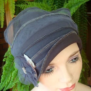 Womens Chemo Hat Chemo Headwear soft Flapper grey Chemotherapy Alopecia Beanie with Flower