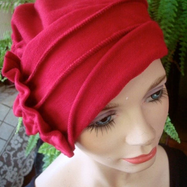 Red chemo hat womens hat ooh lala hat cloche  merino headcover chemo gift winter raspberry red