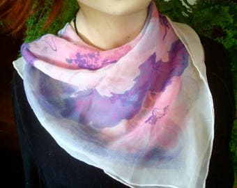 womens square scarf silk scarf purple pink crepe fine silk  scarves