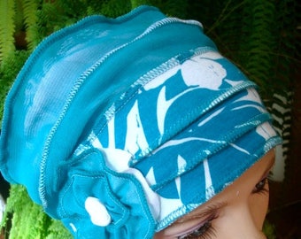 womens hat chemo hat headwear chemo gift soft hat turquoise white beanie womens cloche flapper