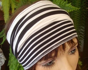 Womens headband black and white stipe rayon lycra wide headband adult yoga turband