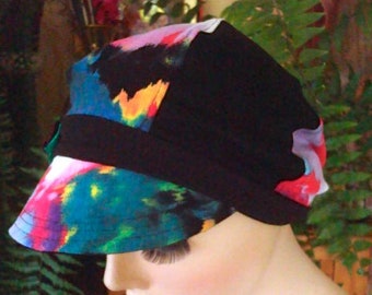 womens hats newsboy  hat chemo hats soft hat black and bright print hat  summer lightweight