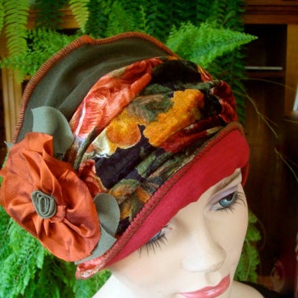 womens hat turban chemo headcover autumn velvet floral chemo hat lightweight chemotherapy