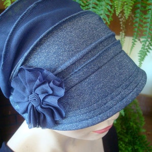 womens newsboy hat chemo headwear blue Denim silver Blue sun hat Peak hat chemo hat denim blue hat sun visor hat soft hat chemo gift