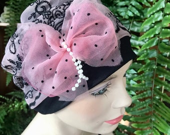 Womens Black pink hat chemo hat soft hat chemo headwear