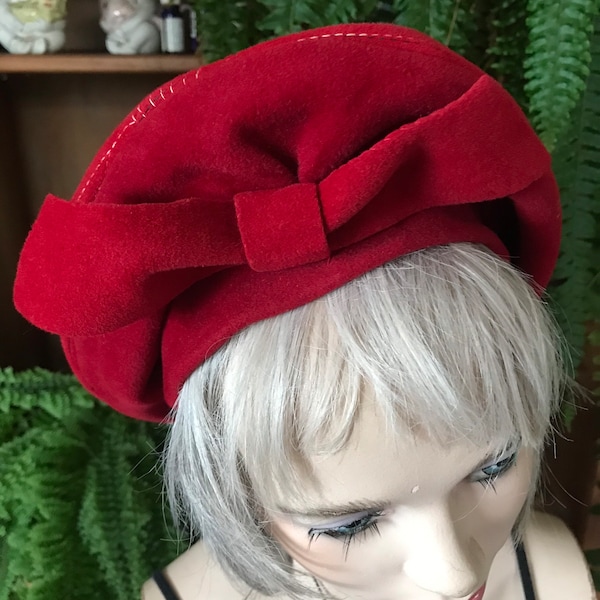 Chapeau vintage femme chapeau rouge chapeau daim rouge béret rouge
