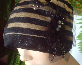 womens hats womens chemo hat Chemo Hat womens cloche hat womens flapper black Gold Soft Hat