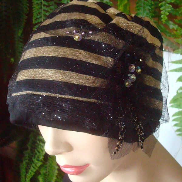 womens hats womens chemo hat Chemo Hat womens cloche hat womens flapper black Gold Soft Hat