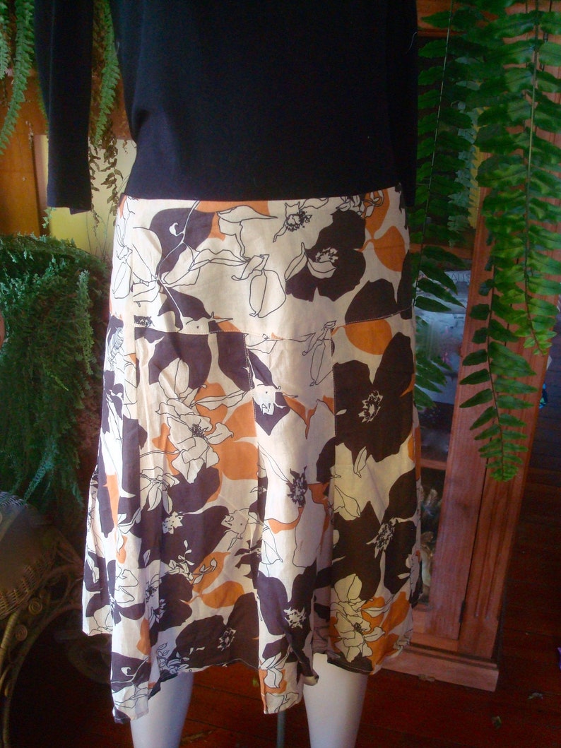 womens skirt OOAK vintage floral ladies large cotton skirt summer skirt autun tones skirt
