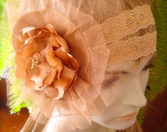 Wedding Headpiece Bridal Hairpiece  vintage style fascinator boho hippie