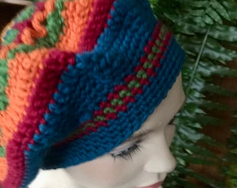 Womens beret woollen beret woollen tam orange blue beret womens wool tam crocheted beret