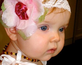 Baby Girl Newborn to 12mths Baby  Headband with  Flower infant Sewn HairBand Handmade